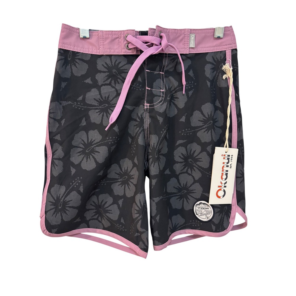 Okanui Boys Boardrider Boardshorts Black Berry Hibiscus Floral Size 8 KS22BR03